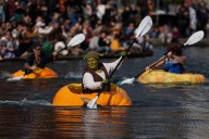 Giant Pumpkin Regatta 2025: Costumed racers compete in ‘obscenely large’ hollowed gourds