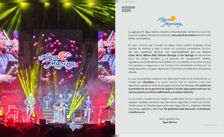 Agua Marina condena indiferencia política tras atentado: “Un cambio en la presidencia no es garantía de mejora”