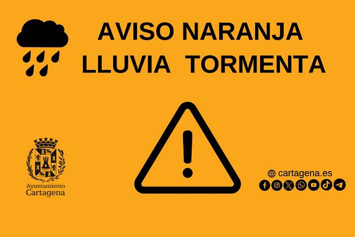 La Aemet eleva a naranja el aviso por lluvia y tormenta este jueves y viernes en Cartagena