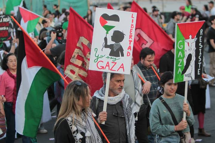 FOTOS. Marcha en apoyo a Palestina reúne a cientos de personas en Providencia tras anuncio de alto el fuego