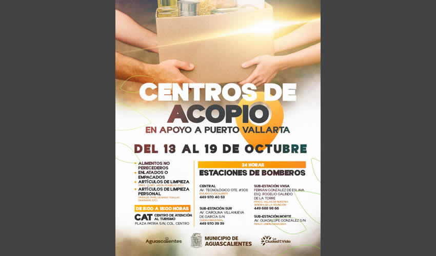 Habilita Municipio de Aguascalientes Centros de Acopio a Favor de los Afectados por Lluvias en Puerto Vallarta