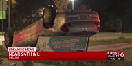 Car crash in South Omaha flips one vehicle over