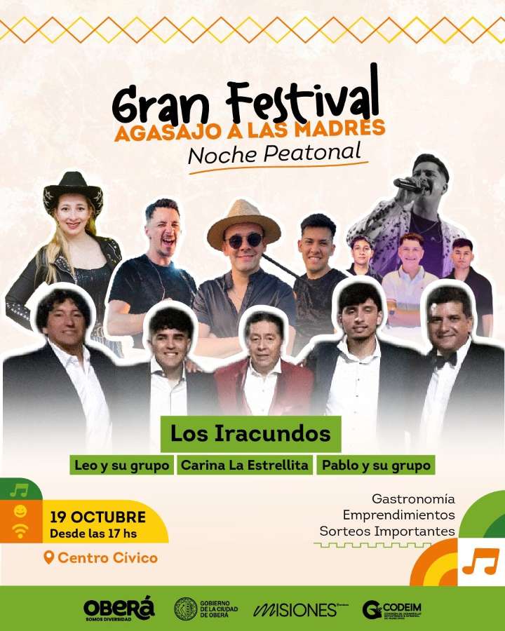 Los Iracundos estarán en el gran festival de agasajo a las madres y noche peatonal
