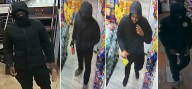 Guy in a black puffy jacket stealing cash registers out of convenience stores, police say