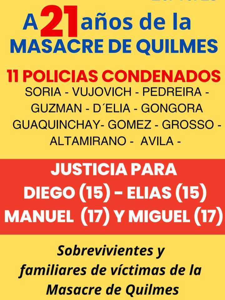 A 21 años de la Masacre de Quilmes, la memoria que exige el fin de la violencia institucional