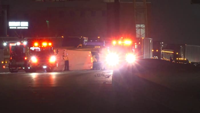 Rollover crash involving 18-wheeler shuts down eastbound I