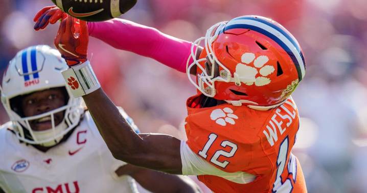 Clemson receiver Bryant Wesco Jr. hospitalized after landing awkwardly on neck