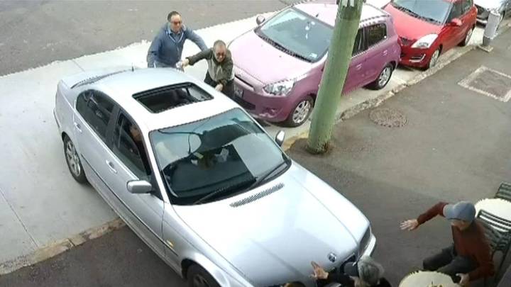 CCTV shows moment car crashes into elderly couple sitting outside café in Leichhardt, Sydney