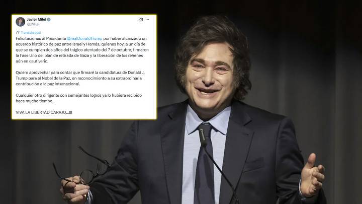Milei propone a Trump para el Nobel de la Paz tras acuerdo en Gaza