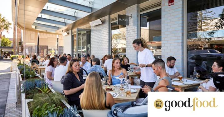 Homer Rogue Taverna restaurant in Cronulla serves Greek dishes including spanakopita-topped flatbread, baked manouri cheese and moussaka