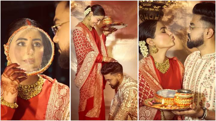 Hina Khan celebrates first karwachauth with husband Rocky Jaiswal, fans recall YRKKH days, say, ‘Akshara..’