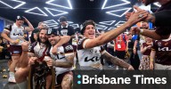 Reece Walsh celebrates Broncos grand final win with toilet bowl antics, livestreams and crowd surfing