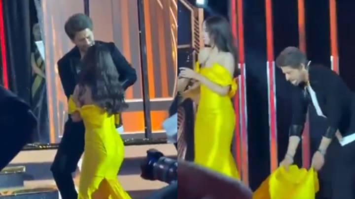 Shah Rukh Khan saves Nitanshi Goel as she trips on stage, video goes viral
