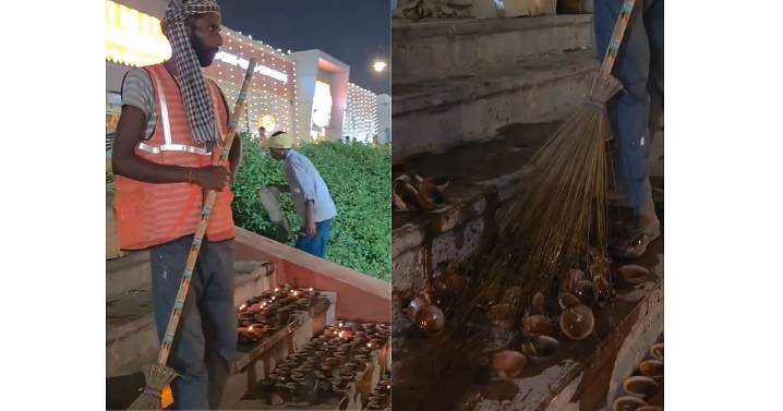 Ayodhya: Cleaners sweep diyas; SP leaders condemn action