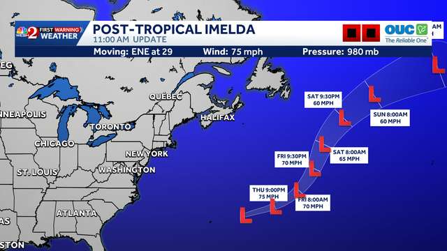 Hurricane Imelda weakens as it moves away from Bermuda