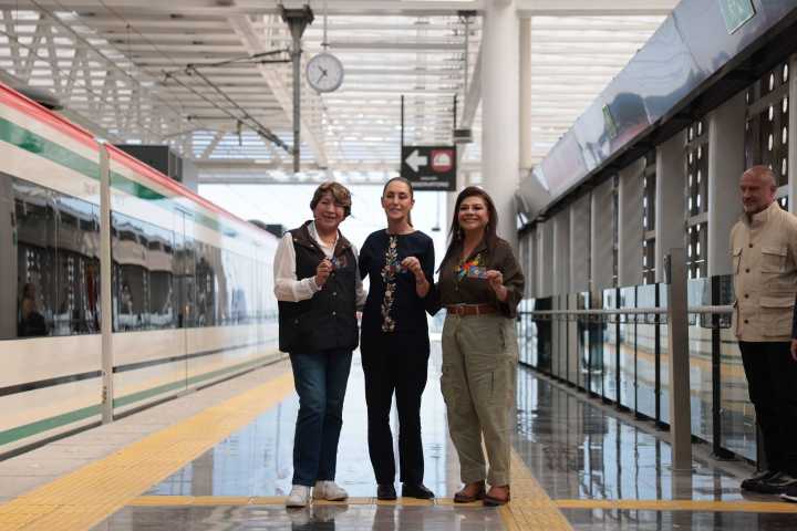 Sheinbaum, Brugada y Delfina Gómez prueban la última sección del Tren México