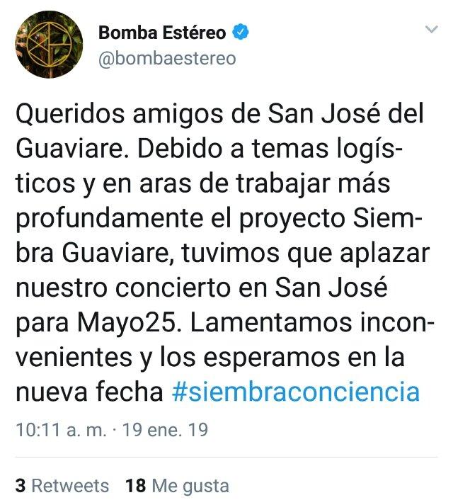 Por temas logísticos aplazan concierto de la campaña #SiembraConciencia