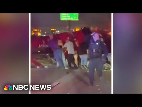 Hero bystanders help lift helicopter after crash on California highway