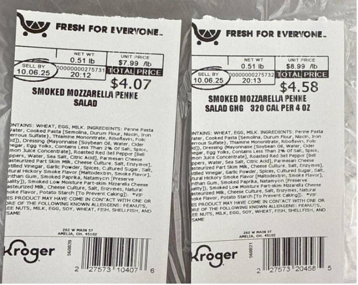Kroger Voluntarily Recalls Two Varieties of Deli Pasta Salads Because of Possible Health Risk