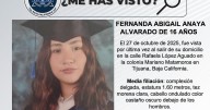 Se busca a Fernanda Abigail Anaya Alvarado de 16 años de edad
