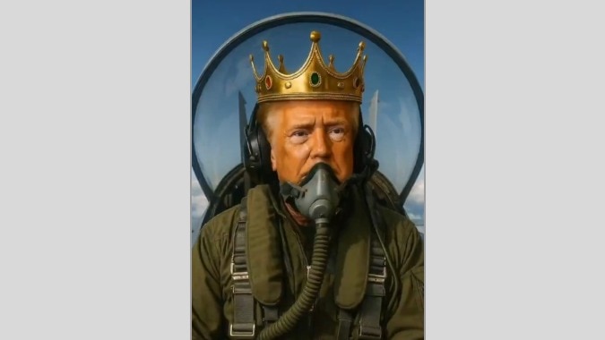 Trump posts AI video of himself in KING TRUMP jet, bombing protesters with liquid