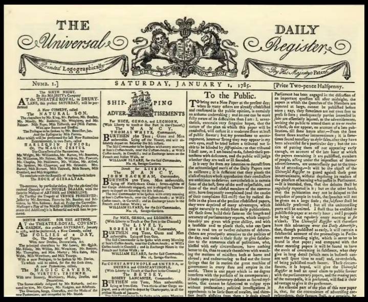 23 de octubre de 1814: se funda en Londres “The Times”, el primer periódico impreso con una prensa a vapor