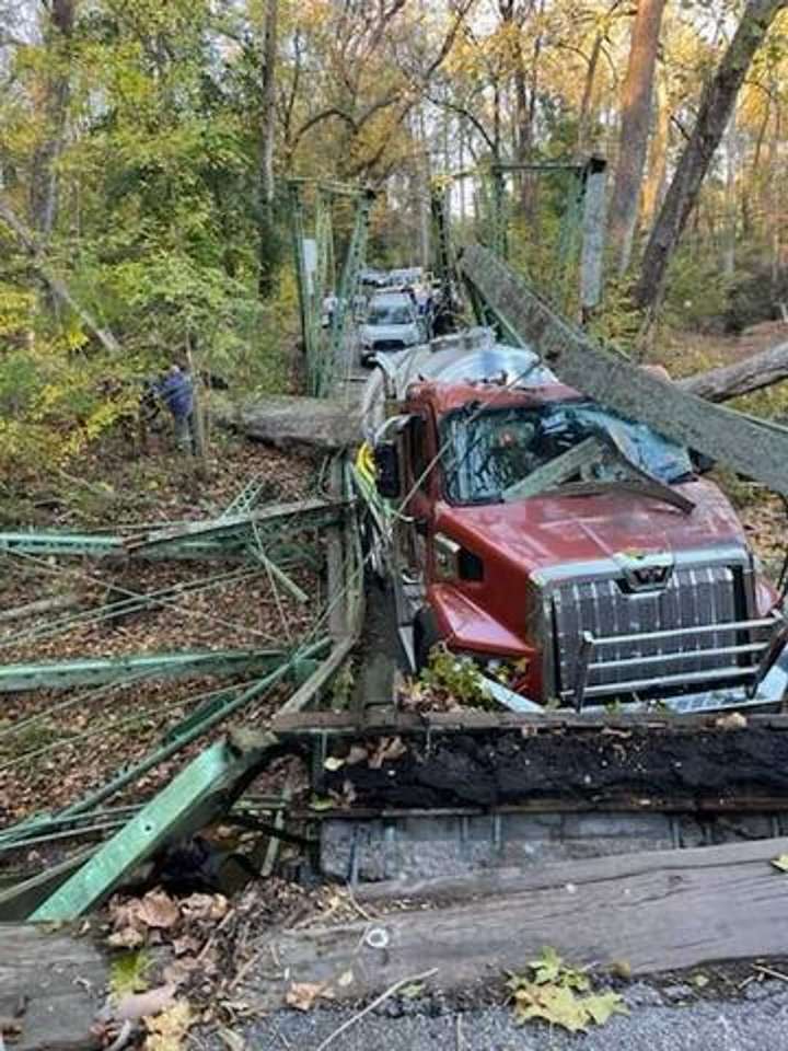 Septic Truck Collapses Bridge In Baltimore County, Leaves Twisted Wreckage Behind (DEVELOPING)
