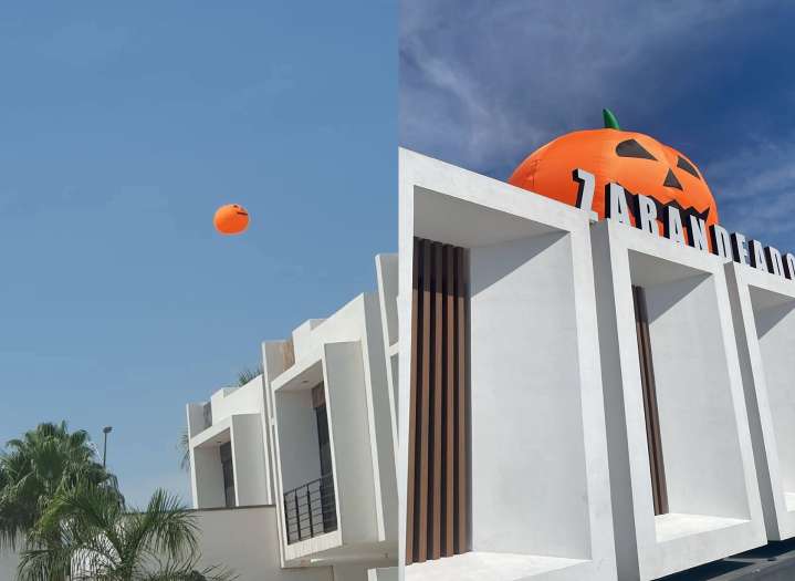 Calabaza flotante 'escapa' de negocio y vuela sobre Torreón