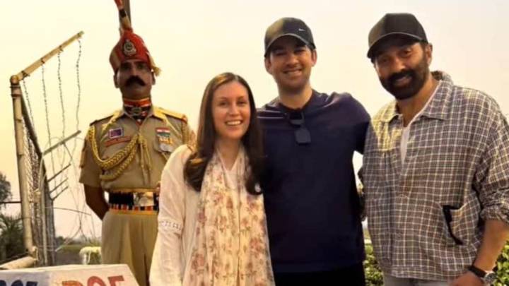 'Hindustan Zindabad': Sunny Deol Visits Attari Border With Son Karan Deol, Meets BSF Jawans