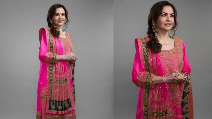 Nita Ambani Stuns In Rani Pink Kurta Set At Navratri Dandiya Festival