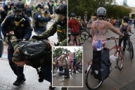Naked bike riders protest against federal troops in Portland