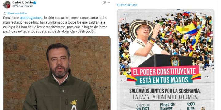 Alcalde Carlos Fernando Galán le mandó mensaje a directamente a Petro para que evite la “violencia y destrucción” por marchas