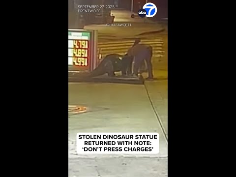 Stolen dinosaur statue returned with note saying 'Don't press charges'