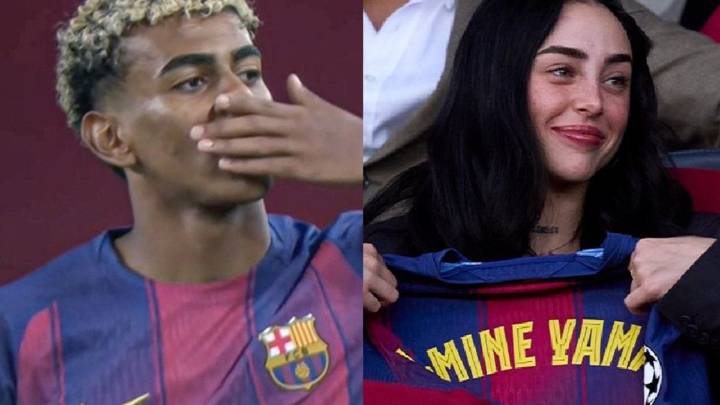 El dulce gesto de Lamine Yamal hacia Nicki Nicole en el partido del Barcelona por la Champions League