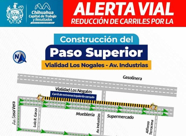 ¡Recuerda! Existe reducción a dos carriles por construcción de Paso Superior Vialidad Los Nogales