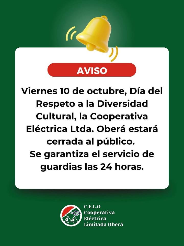 Servicios municipales y de la CELO durante el feriado por el Día del Respeto a la Diversidad Cultural