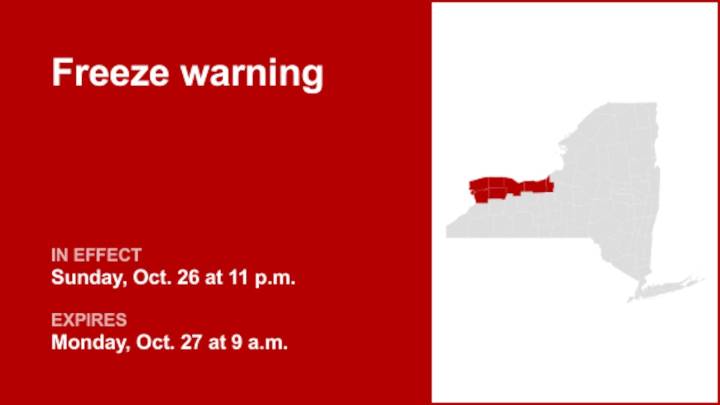 NY weather: Freeze warning for New York until Monday morning
