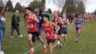 Photos of boys running the WIAA Cross Country D1/D3 sectionals