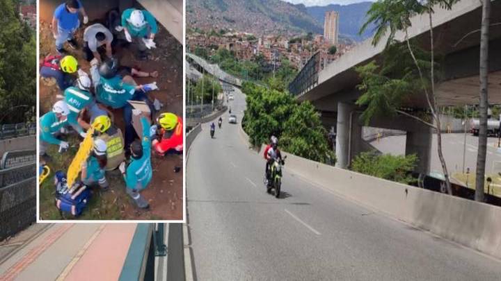 Motociclistas chocaron y cayeron del Puente de la Madre Laura en Medellín