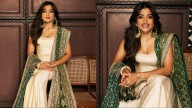 Rashmika Mandanna Stuns In Ivory Sharara And Green Gharchola Dupatta For Diwali