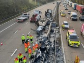 Four vehicle crash sees lorry slam into M20 bridge causing hours of delays