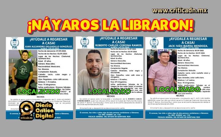 Localizan con vida a tres nayaritas que estaban desaparecidos en Quintana Roo