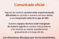 Falla global en la app de Didi deja sin servicio a miles de usuarios