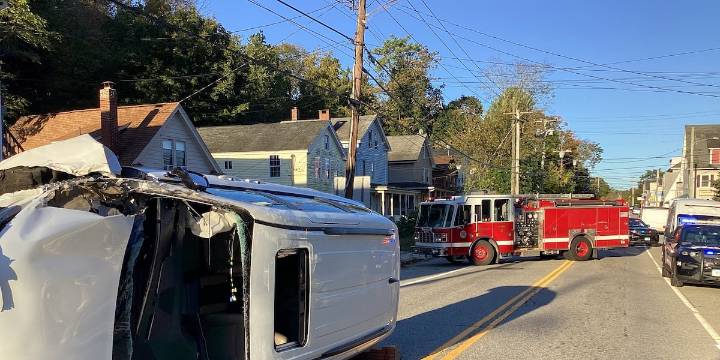 Van flips on its side in Norwich crash