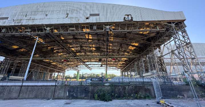 Past, present and future images of arena site at Concorde's birthplace after 'delicate demolition'
