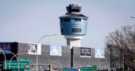 Plane taxiing at LaGuardia Airport is clipped by another jet on the ground