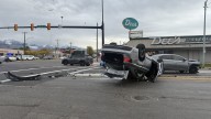 Vehicle rolls onto its hood after crash in Salt Lake City