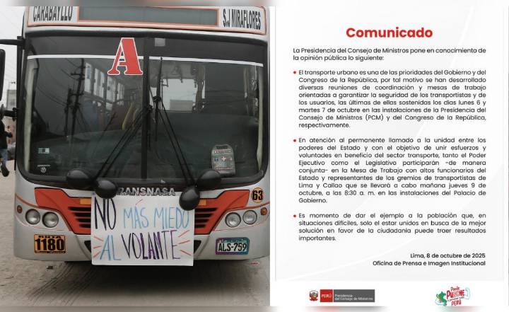 Congreso y Gobierno de Boluarte se reunirán con gremios de transporte este jueves 9 de octubre