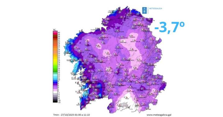 Calvos de Randín amanece bajo cero y marca la temperatura mínima de Galicia, con