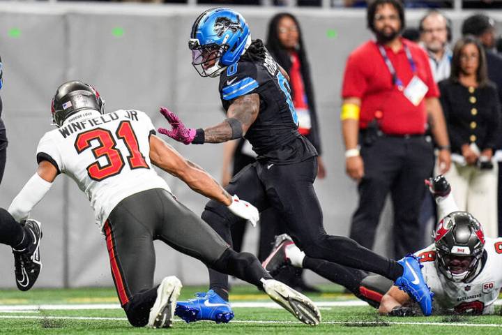 Jahmyr Gibbs racks up yards, short-handed defense steps up in Detroit’s win